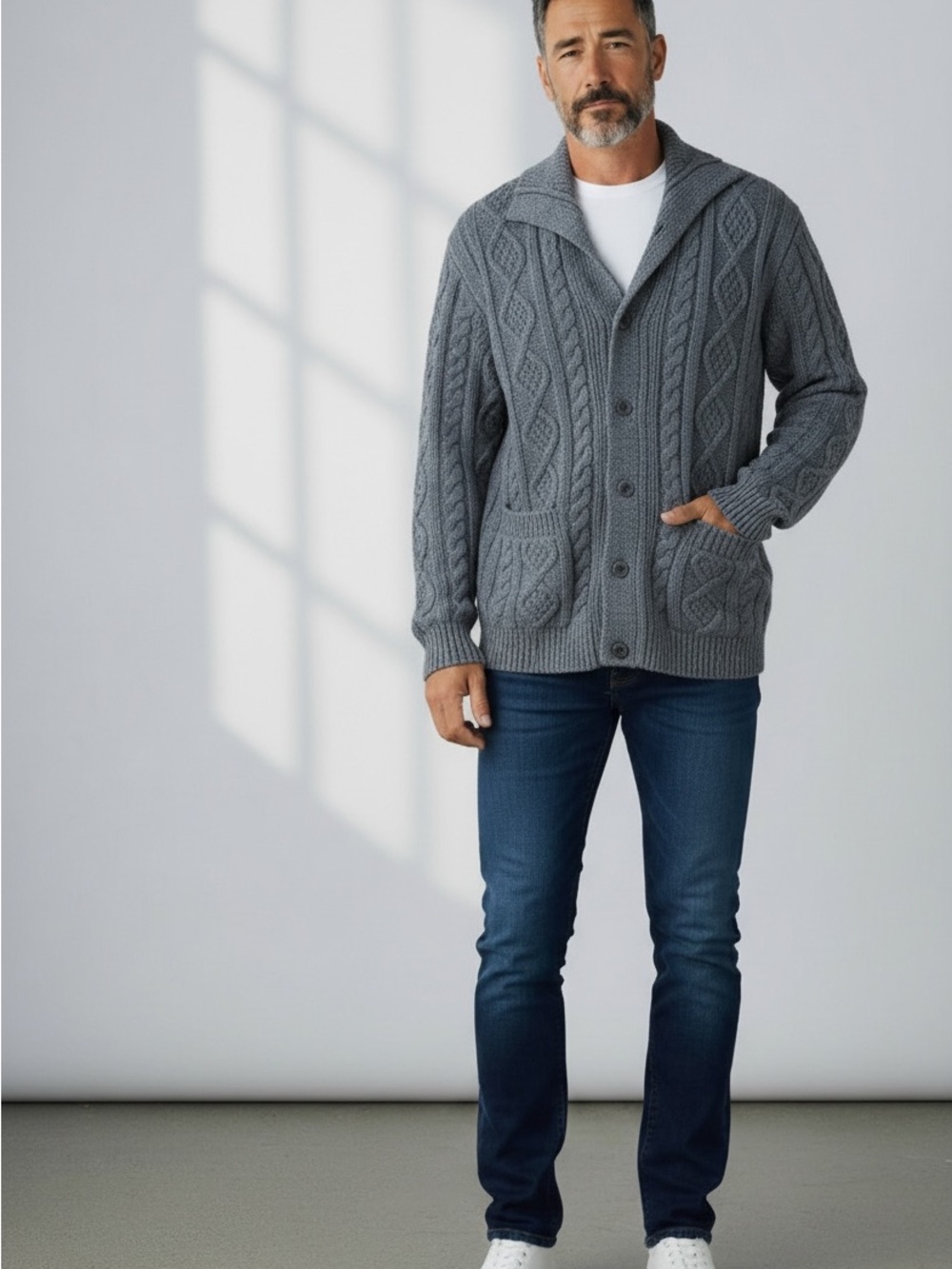 UNTUCKit Gray Cableknit Lambswool Blend Cardigan Sweater Size Medium!